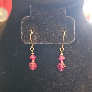 Elegant Pink Swarovski Crystal Drop Earrings Prom Wedding Cocktail Jewelry